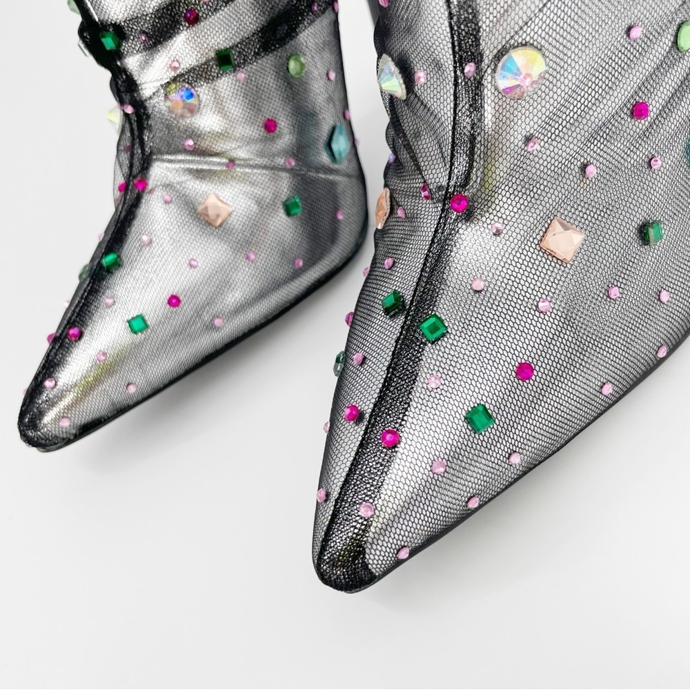 Metallic Silver Embellished Mid-Calf Stiletto Booties - Picture 5 of 10